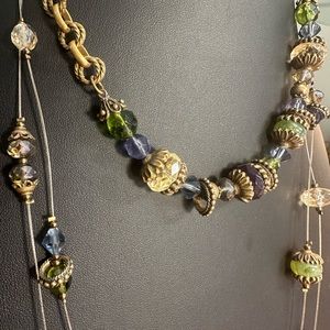 Chicos, vintage, antique, gold tone, chain, gold, deep wine, colored stones